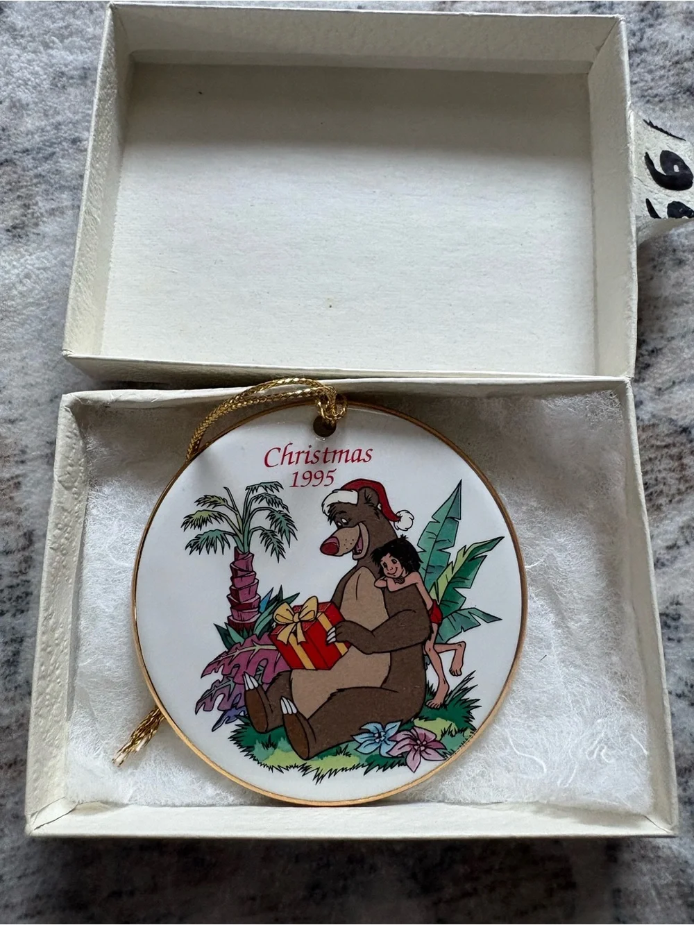 VTG 1995 Jungle Book Christmas Disney Grolier Porcelain Disk Ornament For Baloo